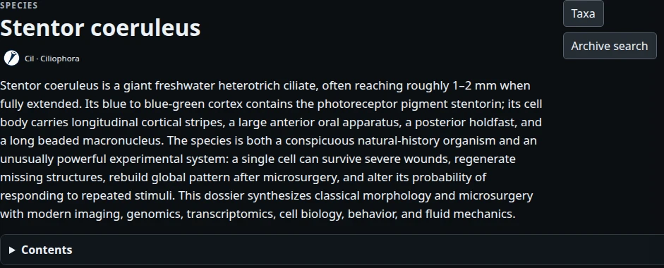 The Stentor coeruleus species introduction in my private bestiary.